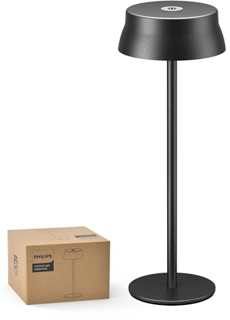 PHILIPS Kabellose Tischlampe, tragbar, LED, für den Außenbereich, batteriebetrieben, wiederaufladbar, 2 verstellbare Höhen, Touch-Steuerung und 3 Farben mit stufenloser Dimmung, wasserdicht