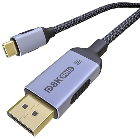 Bidirectional USB-C to DisplayPort 1.4 Cable 8K@60Hz 4K@240Hz, 10FT/3M DP to USB C Thunderbolt 4 Cord,Aluminum Case Nylon Braided, Compatible with iPhone 16 Pro Max, MacBook Pro/Air, iPad(10FT/3M)