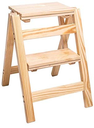 Scaletta e Sgabello Legno, Sgabello in Legno con gradini Pieghevoli, Sedia da Ufficio Multifunzionale per Biblioteca e Cucina