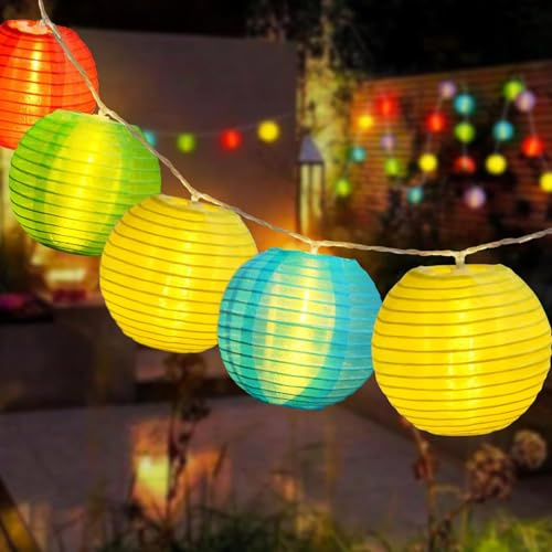 ALEGRE Lampion Guirlande lumineuse à piles - 1,5 m - 10 LED - Pour l'intérieur et l'extérieur - Étanche - Multicolore - Guirlande lumineuse - Lanterne - Lampions pour mariage, jardin, terrasse, balcon
