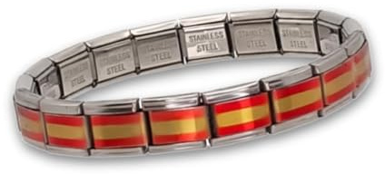 Feyma Pulsera con la Bandera de España, Rojigualda, Eslabones de Acero Inoxidable, Brazalete Ajustable para Hombre y Mujer, Regalo Identidad Nacional