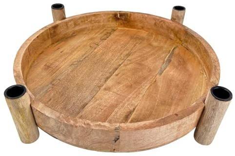 Adventskranz aus Mangoholz für Stabkerzen mit schwarzen Kerzenhaltern aus Metall - rund, modern und natürlich für Ihre Weihnachtsdekoration