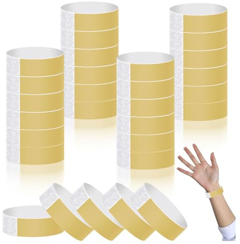 Chuanhylis 400 Stück Einlassbänder, Wasserfest Eintrittsbänder, Selbstklebend Party Bändchen, Abrieb und Reißfest Armbänder aus Papier für Events, Partys und Feiertage (Golden)