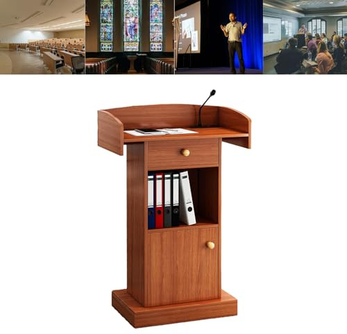 Generico Scrivania con podio in Rovere Chiaro con mobiletto portaoggetti e cassetto - Elegante leggio per Insegnanti, relatori e presentatori - Pulpito Funzionale per Chiesa, aule ed Eventi