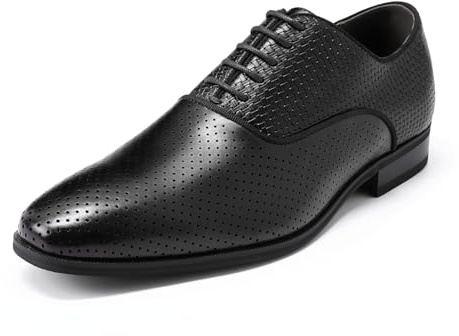 YFFUSHI Zapatos de Cordones para Hombre Oxford Perforados y Transpirables en PU Tejido Trabajo Traje Boda, Negro, 42 EU