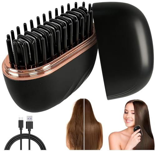 Mini peine alisador cepillo Alisador Inalámbrico 2 en 1 Peine Alisador Recargable con 3 Niveles de Temperatura Diseño Antiquemaduras para Cabello Liso o Rizado Ideal para Viajes y Uso Diario (Negro)