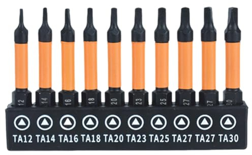 ZoraYorce Set di 10 cacciaviti triangolari magnetici in acciaio legato S2 punte triangolari, punte triangolari, punte per cacciavite TA12 TA14 TA16 TA18 TA20 TA23 TA25 TA27 (x2) TA30