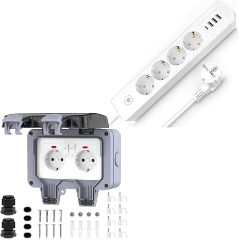 Aussensteckdose Wasserdicht IP66 und Steckdosenleiste mit USB C