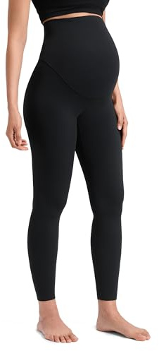 CRZ YOGA Maternity No Front Seam Legging 25 Black Small | Softretch, Ultimate Comfort, Next to Skin, Yoga, Seamless Waistband, U-shaped Belly, Pregnancy and Postpartum