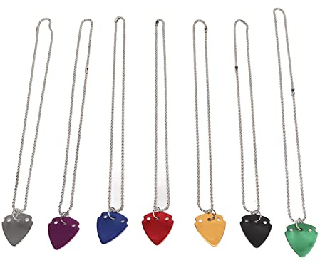 ZIXINNKC 7 Stück Gitarren-Pick-Halskette, bunt, einzigartiges Design, tragbar, künstlerisches Metall-Gitarren-Plektrum für Musiker