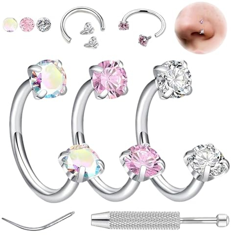 FAINCA 3 Piezas Piercing Nariz Acero de Titanio Piercing 6MM