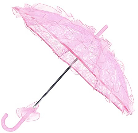 ZDETGU Spetsparaply för Bröllopsbrud Elegant Hopfällbart Parasoll Romantiskt Dekorativt Fotografi Prop (Rosa)