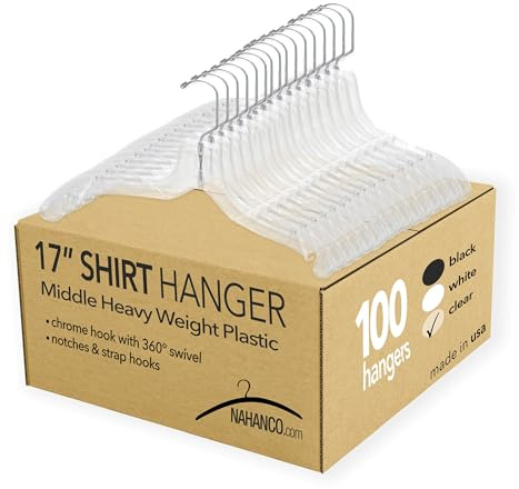 NAHANCO 505 Middle Heavy Weight Plastic Shirt Hanger, 17, Clear (Pack of 100), Made in USA