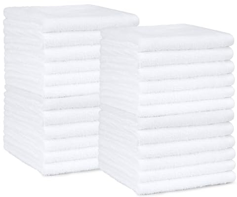 Amazon Basics Face Towel Set for bathroom, 100% Cotton Extra Absorbent Fast Drying Face Cloths 30 x 30 cm, White, 24-Pack