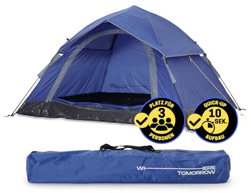 Lumaland Camping Zelt | Leichtes Pop Up Wurfzelt | 2-3 Personen Kuppelzelt | Trekking & Festival Igluzelt | Sekundenzelt Wasserdicht 210x190x110cm | Ideal auch als Strand Wind- & Sonnenschutz [Blau]