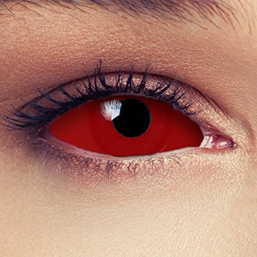 DESIGNLENSES lentilles couleur full sclera rouge pour halloween costume de vampire, diamètre 22mm, 1 paire (2 pcs), sans correction + étui à lentilles (Red Witch)
