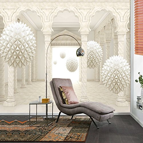 VLIES FOTOTAPETEN WANDTAPETEN 3D CONTINENTAL BEIGE BALL 3D POLYGON ROMAN KN-1182 (S 200cm x 140cm 4-Bahne)