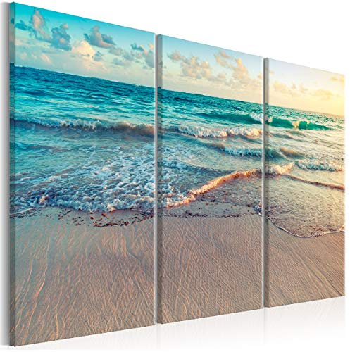 decomonkey Bilder Meer Strand 135x90 cm 3 Teilig Wandbild Groß Leinwandbild XXL Deko Wohnzimmer Schlafzimmer Büro Wanddeko Leinwand Pictures For Wall Poster Landschaft Himmel Wasser Sonne blau