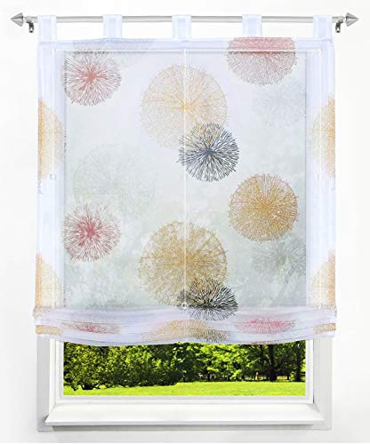 1 Stück Raffrollo mit Feuerwerk Muster Floral Design Raffgardine Voile Transparent Vorhang (BxH 100x140cm, Orange)