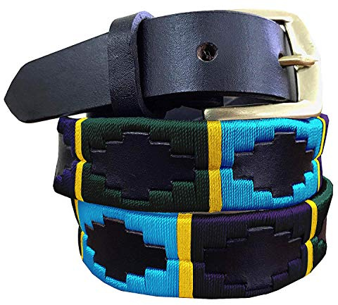 Carlos Diaz Cinturón Polo de Cuero Bordado Marrón Delgado de Diseñador para Hombres Mujeres Unisex (95 cm/ 34 Inches)