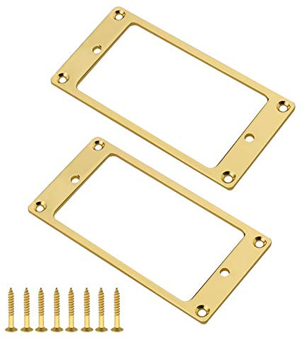 OTOTEC Goldene Humbucker-Tonabnehmer-Befestigungsringe mit Schrauben, 92 x 45,5 x 2 mm, Metall, flacher Tonabnehmer-Abdeckrahmen für E-Gitarre, Ersatzteile, 2 Stück