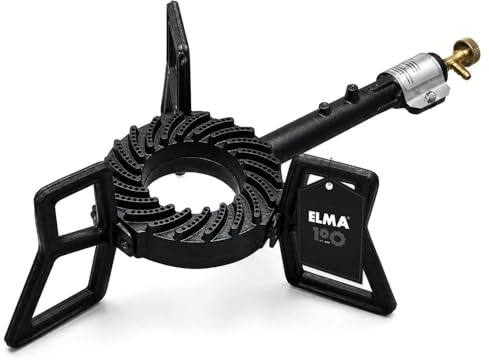 ELMA Hornillo de Gas de Hierro Fundido 6,5 kW | Hornillo Portátil de Gas para Camping, Paellas y Cocina Exterior | Compatible con Butano y Propano 30 mbar | Llama Regulable y Alta Estabilidad