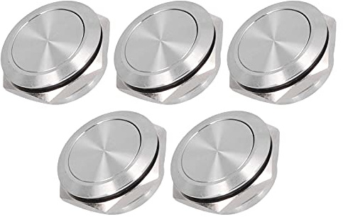 YWBL-WH Flacher Edelstahl-Druckschalter, 22mm Durchmesser, Wasserdicht, 0-220V, 5 Stück | Flacher wasserdichter Druckschalter, 5 Stück im Set, robustes Edelstahlgehäuse, geeignet für Maschinenbau und Automatisierung