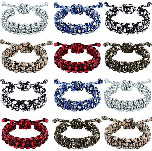 Bonuci 12 Pcs Paracord Bracelets Adjustable Survival Bracelet Paracord Survivor Wristbands for Men Survival Emergency Tactical Friendship Braided Bracelets Outdoor Camping Climbing