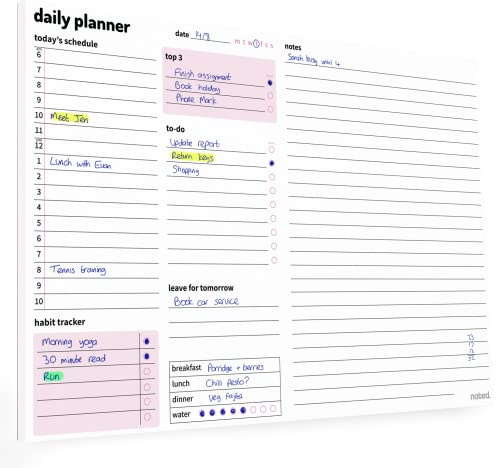 A4 Tagesplaner Block,Organizer mit Tagesplaner, Großer Notizbereich, To-Do-Liste, Habit Tracker,50 Blatt Abreißbare Schreibtischunterlagen für Arbeit, Geschäft, Zuhause oder Prüfungsstudie Revision
