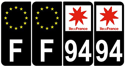 Supstick Aufkleber für Nummernschilder, Nummernschilder, Nummernschilder, Motiv Ile de Frankreich, Schwarz, 4 Stück