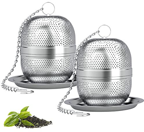 Yoassi Stainless Steel Tea Infuser in 2 Pack – Fine Mesh Tea Ball Diffusers for Loose Leaf, Herbal Tea (& More) with Drip Trays