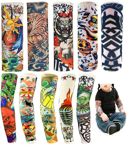 iToolai Kids Temporary Tattoo Sleeves,Fake Slip on Arm Sunscreen Sleeves for Boys and Girls,10pcs