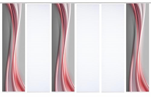 HOME in green 84070 ELANIA Schiebegardine aus recyceltem Polyester, halbtransparent, Farbe:rot, Größe:245 x 60 cm, Anzahl:6er-Set (3X Motiv. 3X Uni)