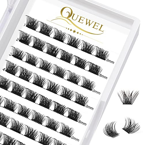 Wimpern Einzeln QUEWEL Einzelne-Wimpern Cluster Lashes Mega D Curl 8mm Segmente Breit Fundament Individuelle Lash für Augen Make-up DIY Wimpernverlängerung(Mega-D-8mm)