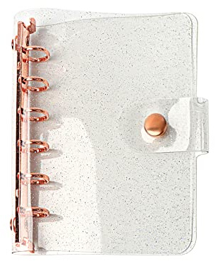 A7 Weiche PVC Binder Cover Glitzer Rose Gold Nachfüllbar Budget Binder 6 Löcher Lose Blatt Notebook Binders Runder Ring Persönlicher Planer Seiten Schutz mit Druckknopfverschluss Dateiordner