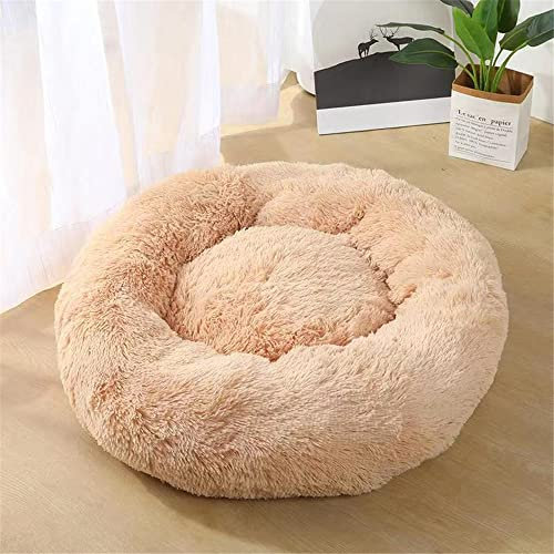 Lukery Hundebett Katzenbett Flauschig Rund aus Plüsch, Kuscheliges Donut Hundekissen und Katzenkissen Weiches Plüsch Hundeliege für Kleine, Mittelgroße und Große Haustiere (50CM,beige)