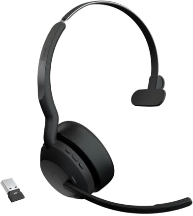 Jabra Evolve2 55 Mono - Cuffie wireless con tecnologia AirComfort, microfoni con cancellazione del rumore e cancellazione attiva del rumore, certificazione MS Teams, funziona con altre piattaforme