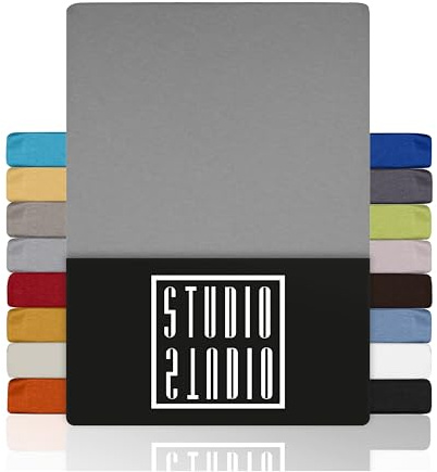 STUDIO Basic Lenzuolo con Angoli Singolo – Lenzuolo Sotto Elastico 100x200cm Jersey 100% Cotone Pettinato – Argento – OEKO-TEX 100 – Per Materassi 15–25 cm, Letti Standard & a Molle