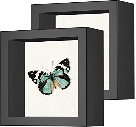 2 Packungen 12,7 x 12,7 cm Schattenfugenrahmen Schattenbox-Rahmen mit Leinen-Rückseite, stabile, rustikale Erinnerungsvitrine Schaukasten für Blumen, Bilder, Medaillen und mehr, Schwarz