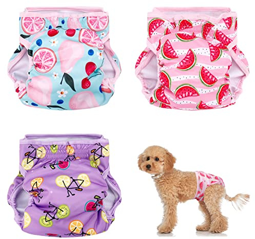Heyu-Lotus Wiederverwendbare Hundewindeln für Hündinnen, waschbar, für Hündinnen, für kleine und mittelgroße Inkontinenz, Größe S, 30–39 cm, 3 Stück