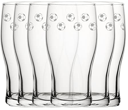 Engraved Football Pint Glasses Set of Six, 20oz/590ml Beer Glasses, Fathers Day Gift, Laser Engraved in The UK, Gift for Him, Gift for Dad, Brother, Uncle, Birthday