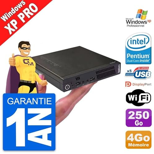 Ultra Mini PC Lenovo M72e Tiny Intel G2020T RAM 4Go Disque 250Go Windows XP Pro (Reconditionné)