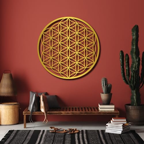 Fayholy Wanddekoration aus Metall, Blume des Lebens, Gold, 73,7 x 73,7 cm, minimalistisch, geometrisch, für den Innenbereich, ungerahmt, Wandhalterung, 1 Stück, Schlafzimmer, Wohnzimmer, Büro
