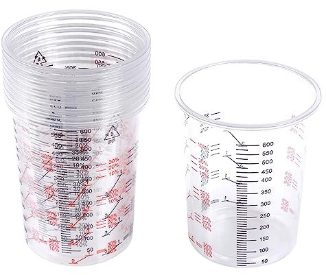Cozylkx Vasos Mezcladores De Plástico Transparente Vaso Medidor Graduado para Pintura, Resina Epoxi, Líquido, Paquete De 10 Piezas, 600 ml (21 oz)