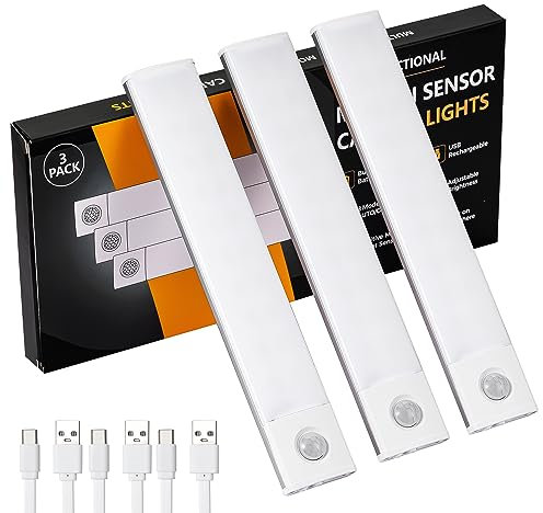 innolife Under Cabinet Kitchen Lights 3 Pack, 40 LED Super Bright,3 Color & 1200mAh 6000K Dimmable,4 Modes,Motion Sensor Cupboard Lights,USB-C Rechargeable Magnetic Lights for Kitchen Cabinet Wardrobe