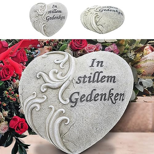 Cepewa Grabdeko Herz Aufdruck │ grau Polyresin 10,5x3,5x9,5cm │ Im stillen Gedenken