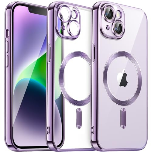 JETech Weiche Klar Hülle für iPhone 14 Plus 6,7 Zoll, Kameraschutz Vollständiger, Kompatibel mit MagSafe Kabellosem Laden, Stoßfest Elektroplattiert TPU Handyhülle (Helles Lila)