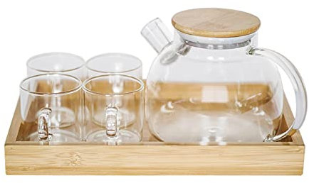 GRFIT Brocca Acqua Branzino di Vetro for la casa con Tazza Set di Acqua Trasparente bollitore Acqua Bottiglia d'Acqua Bevanda Succo con Vassoio Ufficio Regalo drinkware Caraffa Acqua (Color : A)