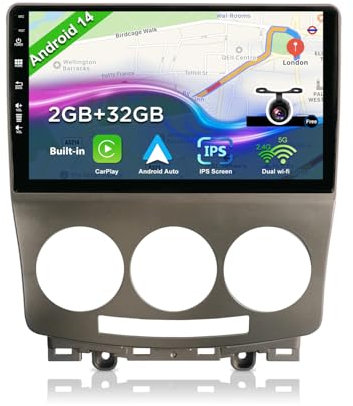 BXLIYER 9 Zoll Autoradio für Mazda 5 (2005-2010) GPS Navigation - Wireless CarPlay Android Auto - Rückfahrkamera - Android 14 2 Din - DSP DAB Lenkradsteuerung 4G Bluetooth 5.0 Daul-Band WiFi