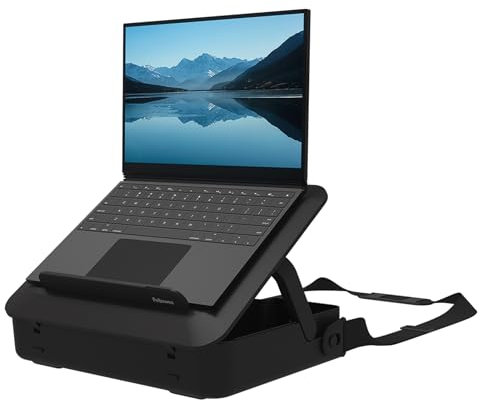 Fellowes Portable Laptop Stand Carry Case - Breyta™ 2-in-1 Design with 5 Height Adjustments - Ideal for Hybrid Work - 100% Recyclable - Black